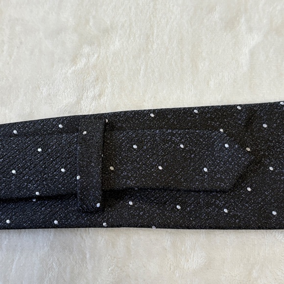 Silk Designer 58" Necktie & Matching Pocket Square Set Black W/ White Polka Dot - Picture 3 of 6